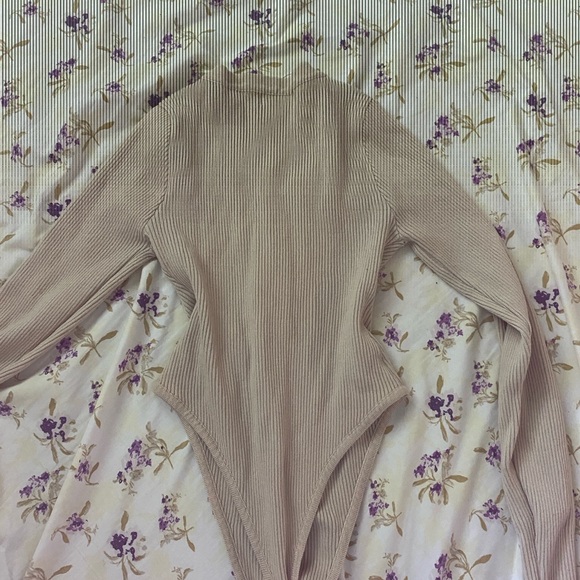Beige Long Sleeve Ribbed Bodysuit - Picture 5 of 5
